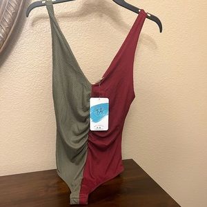Burgundy and Olive Green Bodysuit
